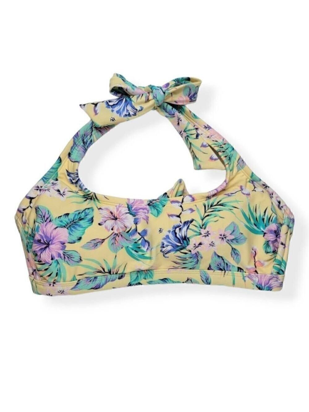 Xhilaration Yellow Tropical Halter Bikini XL 12-14 Jrs.